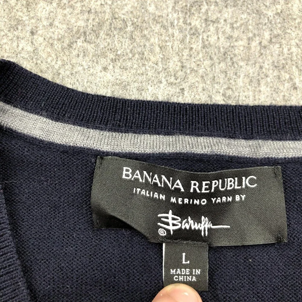 Banana Republic Sweater Mens Large Blue V Neck Italian Merino Wool Knit Pullover